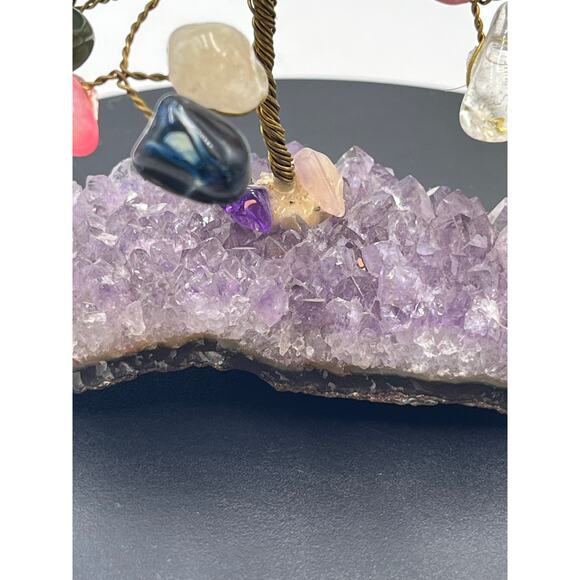 Handmade Multi-Color Gemstone Wire Tree on Amethyst Crystal Base 4.25” Decor - Picture 10 of 13
